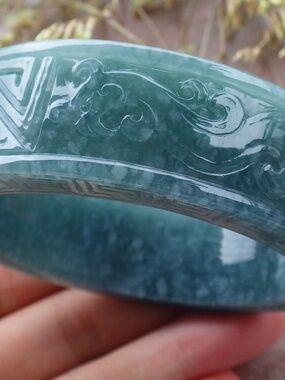 57mm Certified Natural A JADE Jadeite Dragon Phoenix Circle Bangle Bracelet